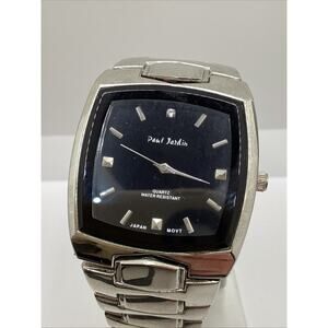 Paul Jardin Mens Silver Tone Black Dial Fashion Watch New Battery